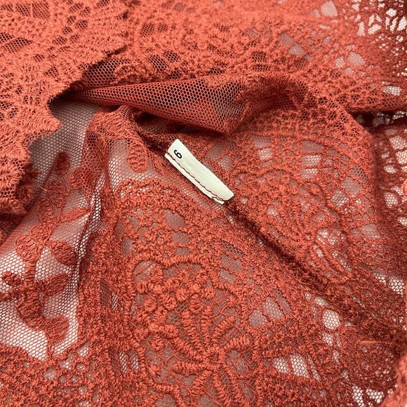 Rust Sheer Mesh Knit Lace T Shirt Scalloped Hem Forever 21 Size Small - Picture 14 of 16